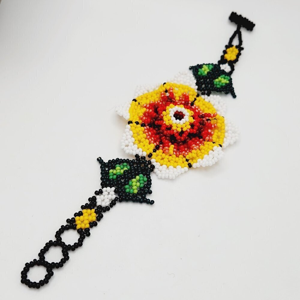 Huichol Beaded Mexican Tropical Flower Seed Beaded Handmade Floral Bracelet